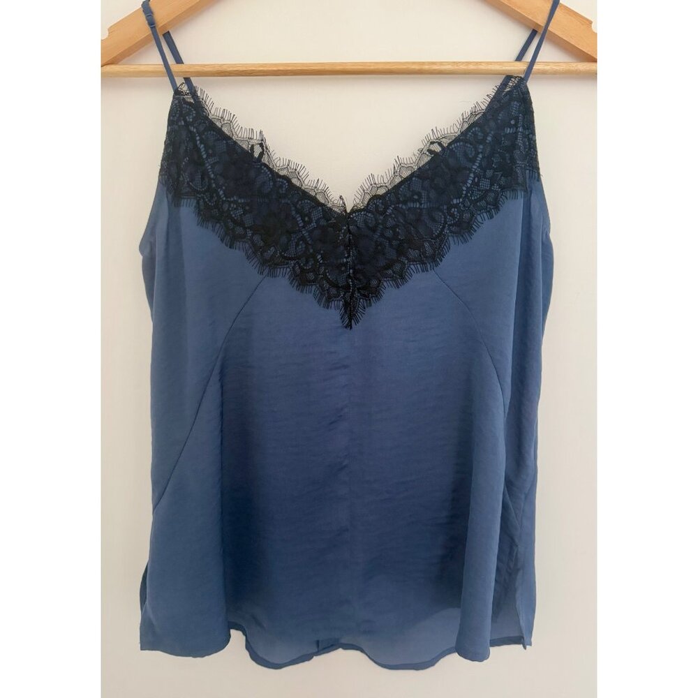 Express Y2K Black Lace Trim Womens XS Blue Camisole Whimsygoth Retro Soft Witchy